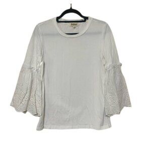 Listicle EUC crew neck flare sleeve eyelet casual boho cottage prairie top L